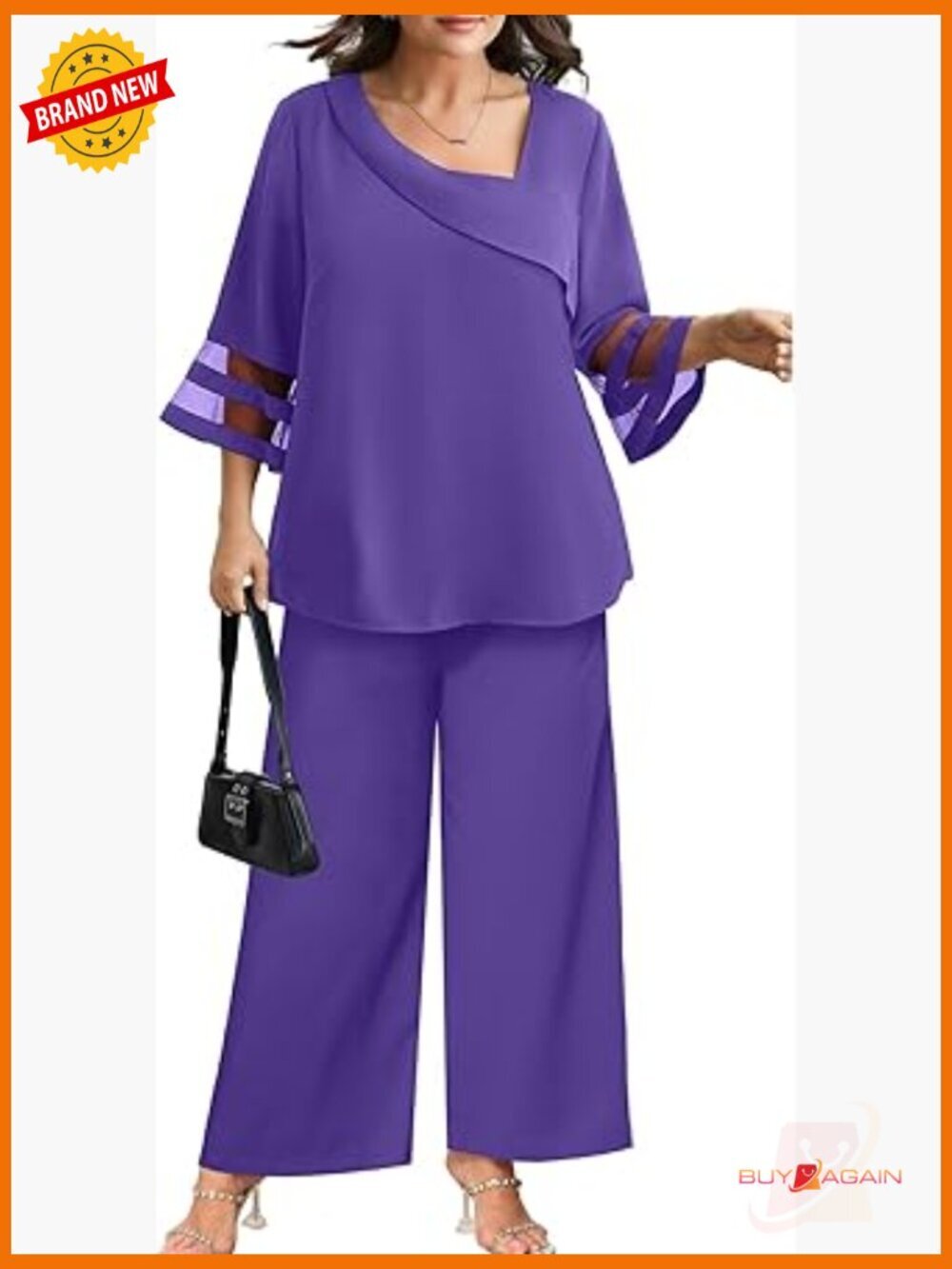 Plus Size 2 Piece Pant Suit Dressy Mesh Bell Sleeve Outfit for Wedding Guest